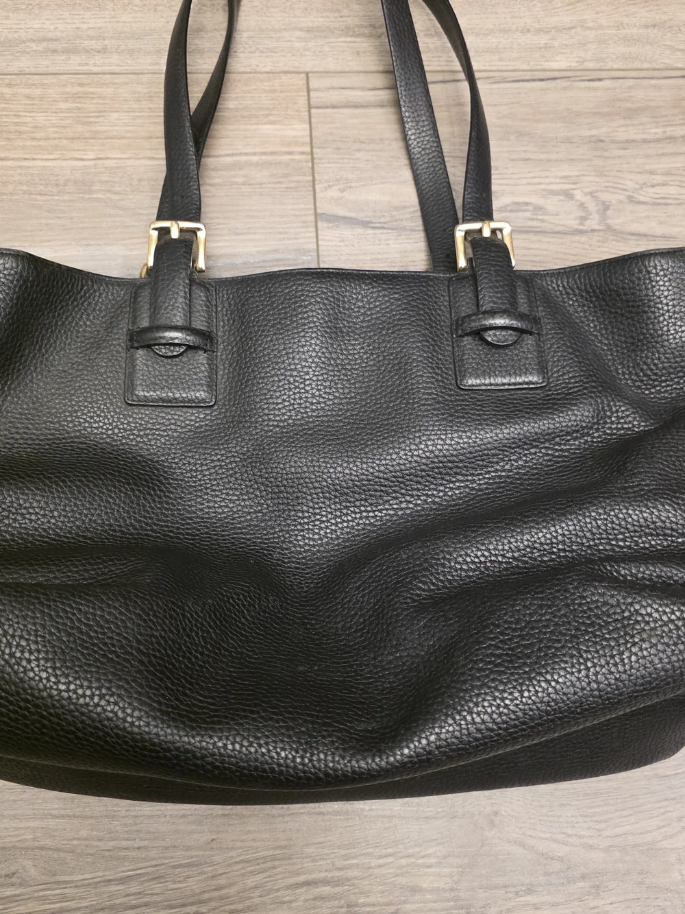 DKNY Black Pebbled Leather Hobo Tote with Gold Hardware